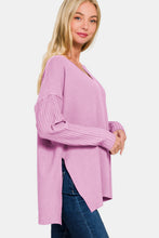Load image into Gallery viewer, Zenana V-Neck Side Slit High-Low Sweater