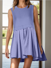 Load image into Gallery viewer, Pleated Round Neck Sleeveless Mini Dress