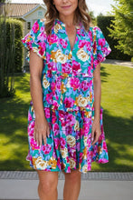 Load image into Gallery viewer, Ruffled Printed Notched Short Sleeve Mini Dress