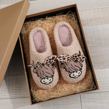 Load image into Gallery viewer, PREORDER: Highland cow with leopard bow slippers 8.24.26 OSYM