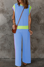 Load image into Gallery viewer, Contrast Round Neck Top and Pants Set