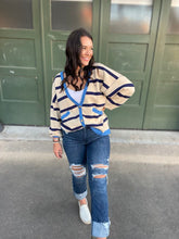 Load image into Gallery viewer, PREORDER: Contrast Trim Cardigan in Navy Stripe