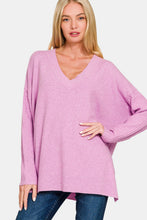 Load image into Gallery viewer, Zenana V-Neck Side Slit High-Low Sweater