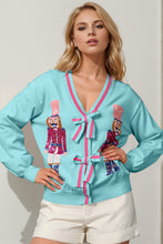 Load image into Gallery viewer, Double Take Full Size Nutcracker Sequin Bow Decor Cardigan