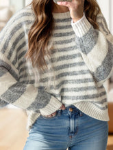 Load image into Gallery viewer, Striped Round Neck Dropped Shoulder Sweater