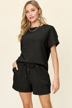Load image into Gallery viewer, Double Take Full Size Texture Short Sleeve T-Shirt and Drawstring Shorts Set