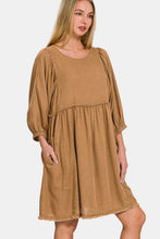 Load image into Gallery viewer, Zenana Washed Linen Pleated Puff Sleeve Babydoll Dress