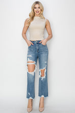 Load image into Gallery viewer, RISEN High Rise Distressed Crop Straight Jeans