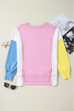 Load image into Gallery viewer, Slit Contrast Round Neck Long Sleeve Sweatshirt