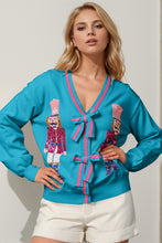 Load image into Gallery viewer, Double Take Full Size Nutcracker Sequin Bow Decor Cardigan