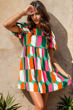 Load image into Gallery viewer, Color Block Round Neck Short Sleeve Dress