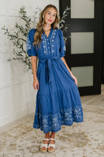 Load image into Gallery viewer, Delicate Devotion Puff Sleeve Dress in Blue