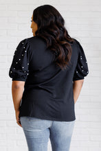 Load image into Gallery viewer, Diamonds and Pearls Puff Sleeve Top in Black