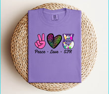 Load image into Gallery viewer, Peace love SFR- bleached and solid tee