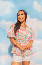 Load image into Gallery viewer, Puff Sleeve Blouse, Watercolor Flowers