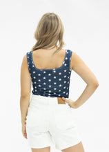Load image into Gallery viewer, Bella Square Neck Rib Knit Tank Top, Navy Stars