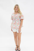 Load image into Gallery viewer, Puff Sleeve Blouse, Watercolor Flowers