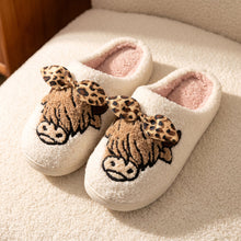 Load image into Gallery viewer, PREORDER: Highland cow with leopard bow slippers 8.17.26