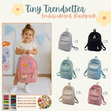 Load image into Gallery viewer, PREORDER: Tiny Trendsetter Embroidered Backpack RERUN 6.15.26
