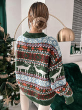 Load image into Gallery viewer, Geometric Round Neck Dropped Shoulder Sweater