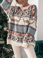 Load image into Gallery viewer, Geometric Round Neck Dropped Shoulder Sweater