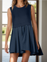 Load image into Gallery viewer, Pleated Round Neck Sleeveless Mini Dress