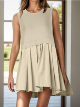 Load image into Gallery viewer, Pleated Round Neck Sleeveless Mini Dress