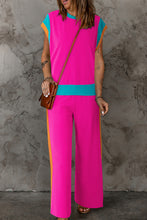 Load image into Gallery viewer, Contrast Round Neck Top and Pants Set