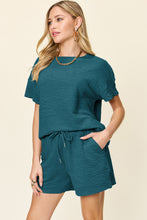 Load image into Gallery viewer, Double Take Full Size Texture Short Sleeve T-Shirt and Drawstring Shorts Set