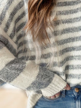 Load image into Gallery viewer, Striped Round Neck Dropped Shoulder Sweater