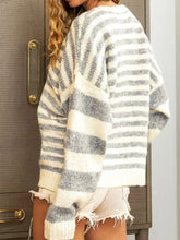 Load image into Gallery viewer, Striped Round Neck Dropped Shoulder Sweater