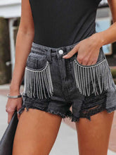 Load image into Gallery viewer, Distressed Fringe Denim Shorts with Pockets