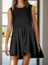 Load image into Gallery viewer, Pleated Round Neck Sleeveless Mini Dress