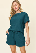 Load image into Gallery viewer, Double Take Full Size Texture Short Sleeve T-Shirt and Drawstring Shorts Set