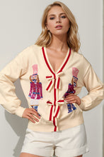 Load image into Gallery viewer, Double Take Full Size Nutcracker Sequin Bow Decor Cardigan