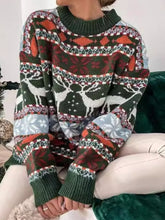 Load image into Gallery viewer, Geometric Round Neck Dropped Shoulder Sweater