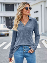 Load image into Gallery viewer, Ribbed Notched Long Sleeve T-Shirt with Pocket