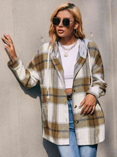 Load image into Gallery viewer, Plaid Dropped Shoulder Hooded Jacket