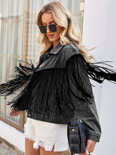 Load image into Gallery viewer, Tassel Button Up Dropped Shoulder Denim Jacket