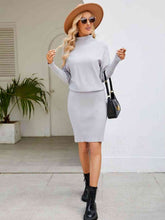 Load image into Gallery viewer, Turtle Neck Long Sleeve Ribbed Sweater Dress