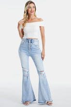 Load image into Gallery viewer, BAYEAS Full Size Distressed Raw Hem High Waist Flare Jeans