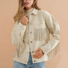 Load image into Gallery viewer, Fringe Detail Dropped Shoulder Denim Jacket