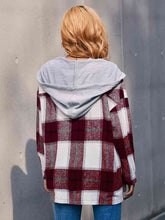 Load image into Gallery viewer, Plaid Dropped Shoulder Hooded Jacket
