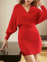 Load image into Gallery viewer, Surplice Neck Dolman Sleeve Sweater Dress