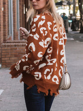 Load image into Gallery viewer, Leopard Frayed Hem Long Sleeve Sweater