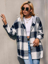 Load image into Gallery viewer, Plaid Dropped Shoulder Hooded Jacket