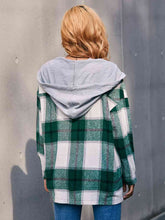 Load image into Gallery viewer, Plaid Dropped Shoulder Hooded Jacket