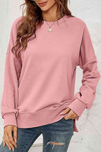 Load image into Gallery viewer, Round Neck Dropped Shoulder Slit Sweatshirt
