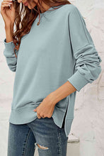 Load image into Gallery viewer, Round Neck Dropped Shoulder Slit Sweatshirt
