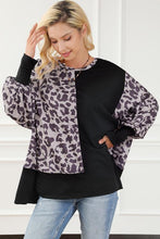Load image into Gallery viewer, Leopard Round Neck Lantern Sleeve Slit Sweatshirt